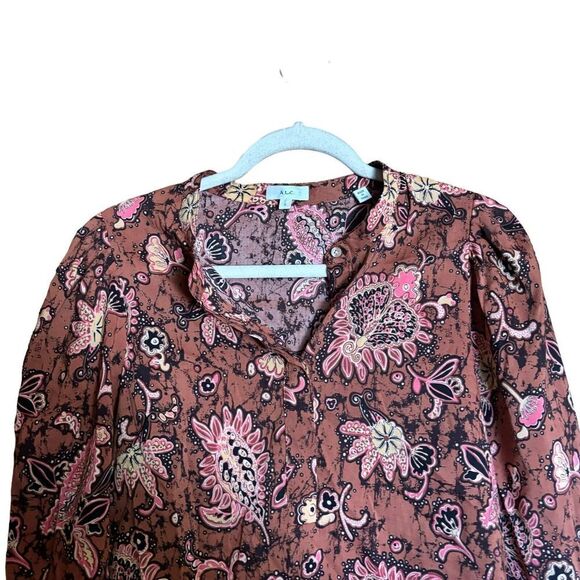ALC Top Womens 2 Multicolor Paisley Print Popover Split Neck Blouse Shirt - Picture 2 of 9